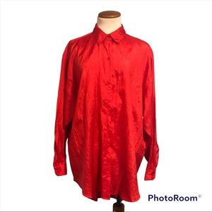 Vintage Diane Von Furstenberg Red Blouse Polyester Womens Oversized Large 1970s